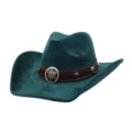 Classic suede western cowboy hat with leather band and metal buckle for autumn winter fashion. - 58cm / Dark Green