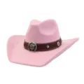 Pink western cowboy hat with brown strap, metal studs and star concho. Soft suede jazz hat. - 58cm / Sakura Pink