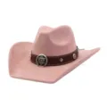 Pink suede western cowboy hat with brown leather band and metal star concho decoration. - 58cm / Dusty Pink