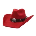 Red suede cowboy hat for women men, wide brim western jazz cap with metal star decor. - 58cm / Burgundy
