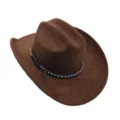 Vue détaillée du chapeau de cowboy western en suédine marron avec un ruban décoratif. - M (56-58cm) / Café