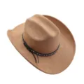Chapeau de cowboy western en daim marron classique avec bande à motif noir et large bord. - M (56-58cm) / Chameau