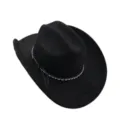 Chapeau de cowboy occidental en suédine noire avec bande tressée et pompon, large bord élégant. - M (56-58cm) / Noir