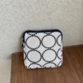 Embroidered canvas coin purse, retro circle pattern cosmetic pouch, stylish mini zipper bag. - S / Off White