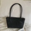 Zwarte geweven shopper tas voor vrouwen zomer strand mand chic casual stijlvolle handtas mooie - Zwart