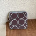 Embroidered fabric coin purse with vintage circular pattern, compact zipper makeup bag. - S / Brown