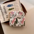 Geborduurde linnen katoenen sieraden opbergpouch, bloemmotief mini portemonnee, beige variant. - Vierkante opbergtas / Bloemen Wit