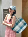 Chique geweven shopper tas voor de zomer, grote casual schoudertas voor dames. - Blauw