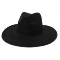 Classic black suede wide-brim fedora hat for men and women, elegant retro winter fashion headwear. - M (56-58cm) / Black