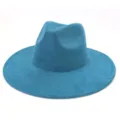 Teal suede fedora hat detail, wide brim gentleman fedora, close up fashion hat view. - M (56-58cm) / Peacock Dark Blue