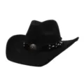Black suede cowboy hat with studded leather band and vintage metal concho wide brim fedora. - 58cm / Black