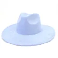 Light blue suede fedora hat wide brim stylish men women couple gentleman hat daily wear - M (56-58cm) / Sky Blue