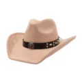 Classic beige suede western cowboy hat with black leather studded band and metal buckle. - 58cm / Champagne