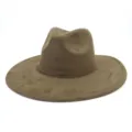 Brown faux suede fedora hat detail view, classic wide brim gentleman hat for stylish outfits. - M (56-58cm) / Dark Army Green