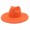 Detailed view of vibrant orange faux suede fedora hat, wide brim classic gentleman style. - M (56-58cm) / Orange