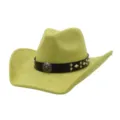 Green suede cowboy hat wide brim jazz cap with black studded band for women and men. - 58cm / Avocado Green