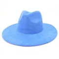 Blue wide-brim fedora hat detail showing soft suede texture and classic curved brim design. - M (56-58cm) / Lake Blue