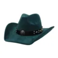 Dark green suede cowboy hat for women men, wide brim vintage western jazz hat with rivet band. - 58cm / Dark Green