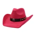 Pink suede western cowboy hat with studded black band and metal skull concho, stylish jazz cap - 58cm / Rose Red