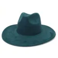 Close-up view of the dark green suede fedora hat showing fine texture and wide brim. - M (56-58cm) / Dark Green