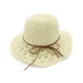 Summer handmade crochet straw hat for women, wide brim hollow sun hat, foldable beach cap. - Off White