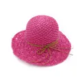 Handmade crochet straw hat for women large brim with bow detail for sun protection. - Rose Red