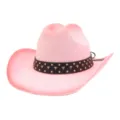 Pink straw cowboy hat with studded dark band for summer sun protection beach wear outdoors. - M (56-58cm) / Pink