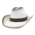 Classic western cowboy straw hat for men and women, summer sun protection wide brim beach cap. - M (56-58cm) / White