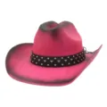 Pink straw cowboy hat with black studded band, wide brim summer sun protection beach hat. - M (56-58cm) / Rose Red