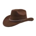 Chapeau de cowboy en suédine marron avec bande perlée, fedora jazz western style rétro. - 58cm / Café
