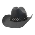 Black woven cowboy hat detail, stylish metal studded band, wide brim summer sun hat. - M (56-58cm) / Black