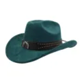 Dunkelgrüner western Wildleder Cowboyhut mit Metall Nieten und Pistolen Detail Element - 58cm / Dunkelgrün