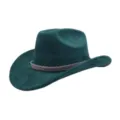 Gros plan détaillé du chapeau de cowboy en suédine vert foncé avec un élégant ornement perlé. - 58cm / Vert Foncé