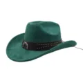 Grüner Western-Cowboyhut aus Wildleder mit Lederband, Nieten und Pistolen-Detail. - 58cm / Dunkelgrün