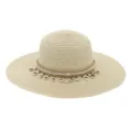 Chapeau de paille beige avec décor de coquillages, grand bord chapeau de plage anti-UV. - Taille unique / Beige