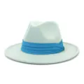 Cappello fedora in lana verde chiaro con fascia plissettata blu, accessorio moda unisex - Verde menta