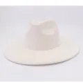 Close-up view of the classic off-white suede fedora hat texture and wide brim detail. - M (56-58cm) / Beige