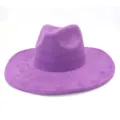 Detailed view of the purple suede fedora hat featuring wide brim for stylish casual wear - M (56-58cm) / Deep purple