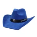 Blue suede cowboy hat with black studded leather band and metal buckle for western style - 58cm / Sapphire Blue