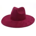 Elegant burgundy suede fedora hat for men and women, wide brim vintage gentleman hat. - M (56-58cm) / Dark Red