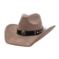 Close-up of soft suede western cowboy hat with metal stud band and wide brim details - 58cm / Dusty Pink
