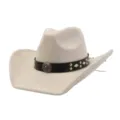 Detail view of the vintage western cowboy hat, soft faux suede with metal studded leather band. - 58cm / Beige