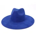 Close-up view of the royal blue suede fedora hat showing its wide brim and fine texture. - M (56-58cm) / Sapphire Blue