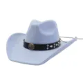 Light blue suede cowboy hat with black leather band, studded details and vintage skull buckle detail. - 58cm / Sky Blue