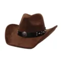 Brown suede cowboy hat with black leather band and metal studs, wide brim western fedora. - 58cm / Coffee