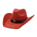 Red soft suede cowboy hat with metal stud band, detailed view for autumn winter fashion. - 58cm / Rust red