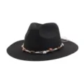 Black straw fedora hat with beaded rope trim, summer sun protection beach hat for men and women. - Black