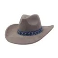 Grey suede cowboy hat detail showing textured denim and rhinestone studded decorative band. - One Size 57-58cm / Charcoal Grey