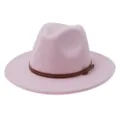 Pink fedora hat for women men wool felt jazz cap with brown leather belt buckle fashion detail - 58cm / Pink