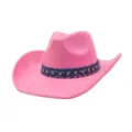 Pink suede cowboy hat with rhinestone denim band for outdoor fashion retro style details - One Size 57-58cm / Barbie Pink